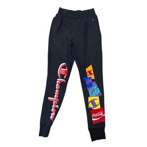 Champion Black reverse weave Joggers with Multicolor Logos Coca Cola Sz S